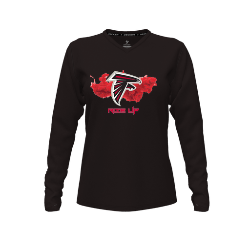 [CUS-DFW-TEES-CMF-VNK-LSL-BLK-FYXS-LOGO2] Decker Comfort T-Shirt (Female Youth XS, Black, V Neck, Logo 2, Long Sleeve)