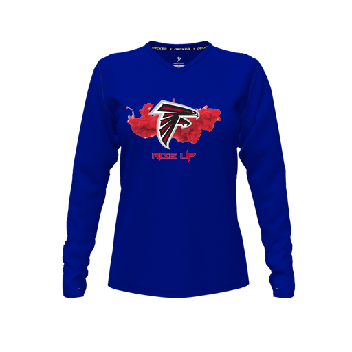 [FTLVCFRY-FYXS-LOGO2] Decker Comfort T-Shirt (Female Youth XS, Royal, V Neck, Logo 2, Long Sleeve)