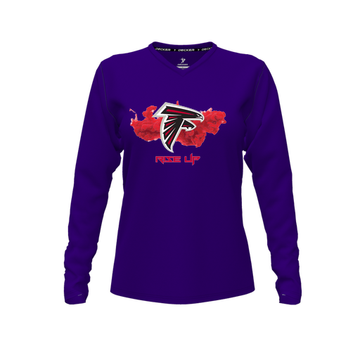 [FTLVCFPP-FYXS-LOGO2] Decker Comfort T-Shirt (Female Youth XS, Purple, V Neck, Logo 2, Long Sleeve)