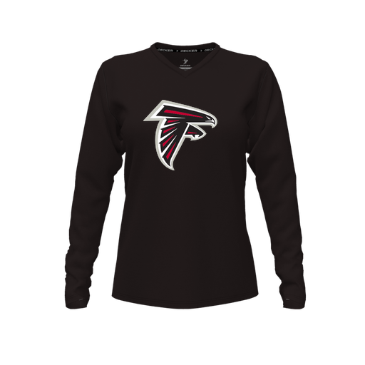 [CUS-DFW-TEES-PER-VNK-LSL-BLK-FYXS-LOGO1] Decker Performance T-Shirt (Female Youth XS, Black, V Neck, Logo 1, Long Sleeve)