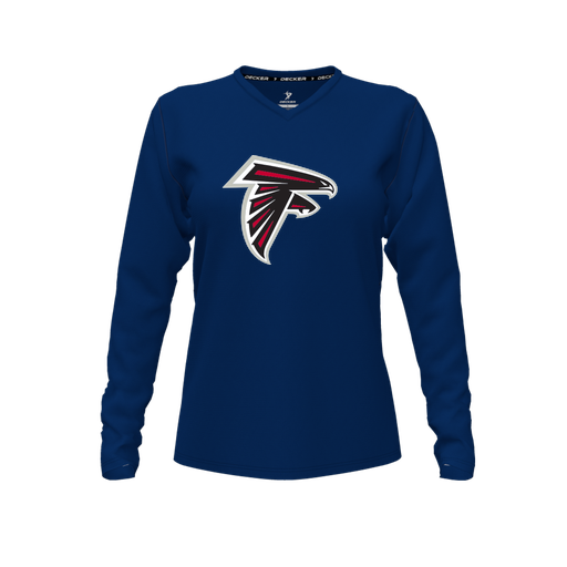 [CUS-DFW-TEES-PER-VNK-LSL-NVY-FYXS-LOGO1] Performance T-Shirt (Female Youth XS, Navy, V Neck, Logo 1, Long Sleeve)