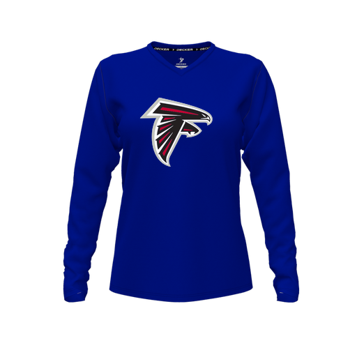 [CUS-DFW-TEES-PER-VNK-LSL-RYL-FYXS-LOGO1] Performance T-Shirt (Female Youth XS, Royal, V Neck, Logo 1, Long Sleeve)